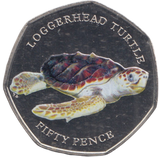 2019 50P COLOURED LOGGERHEAD TURTLE