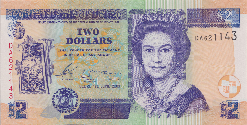 1982 TWO DOLLARS BELIZE BANKNOTE REF-1768