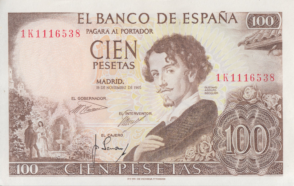 1965 100 PESTAS BANKNOTE SPAIN REF-1621
