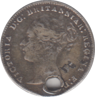 1859 HOLED THREEPENCE ( GF )