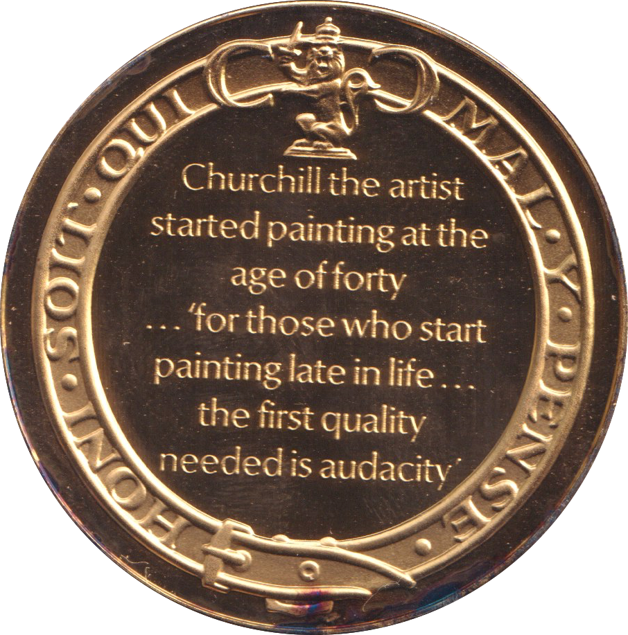 1974 SILVER GOLD PLATED WINSTON CHURCHILL PAINTING MEDALLION