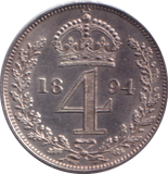 1894 UNC MAUNDY FOURPENCE