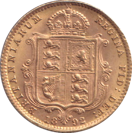 1892 GOLD HALF SOVEREIGN ( AUNC )