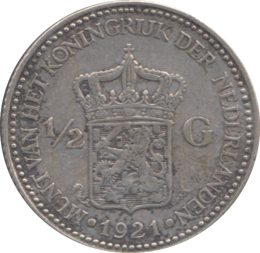 1921 SILVER 1/2 GUILDER NETHERLANDS