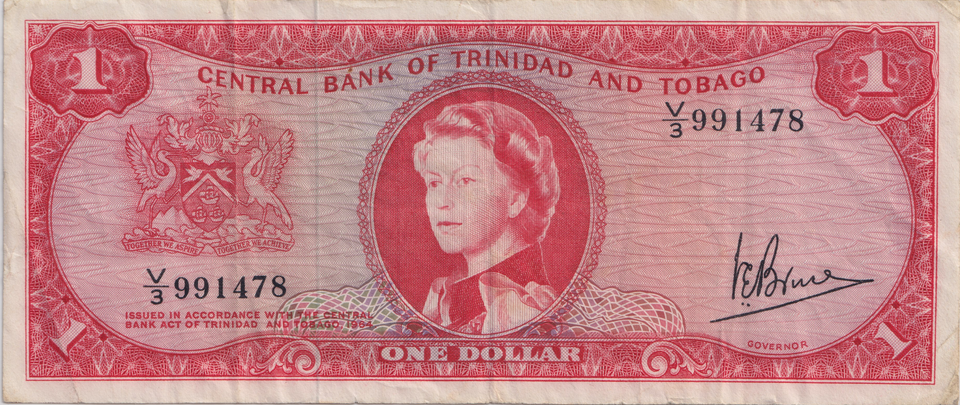 1964 ONE DOLLAR TRINIDAD AND TOBAGO BANKNOTE REF-1839