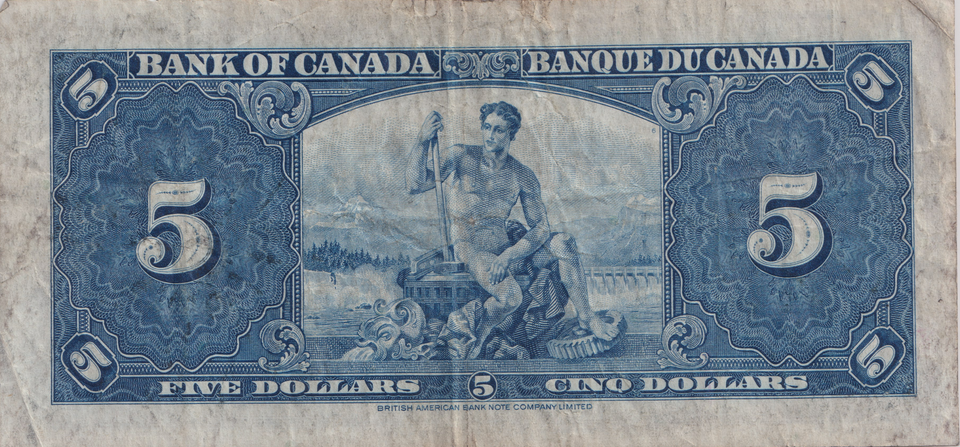 1937 FIVE DOLLARS CANADA BANKNOTE REF-1781