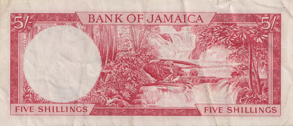 1960 FIVE SHILLINGS JAMAICA BANKNOTE REF-1821