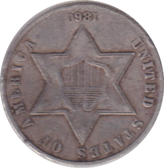 1860 SILVER THREE CENT USA