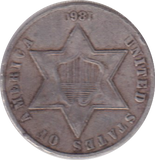 1860 SILVER THREE CENT USA