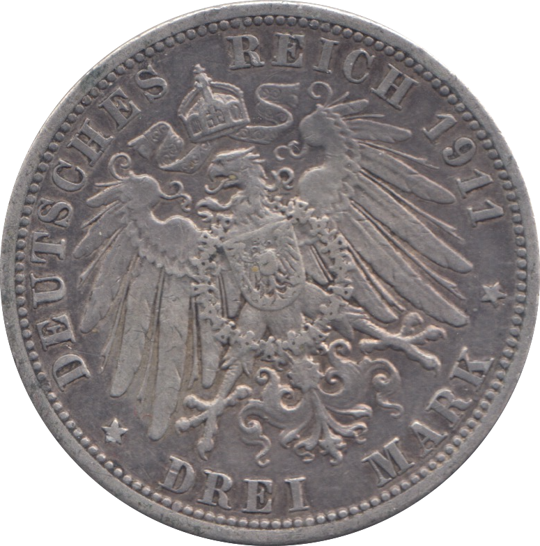 1911 SILVER PRUSSIA 3 MARK