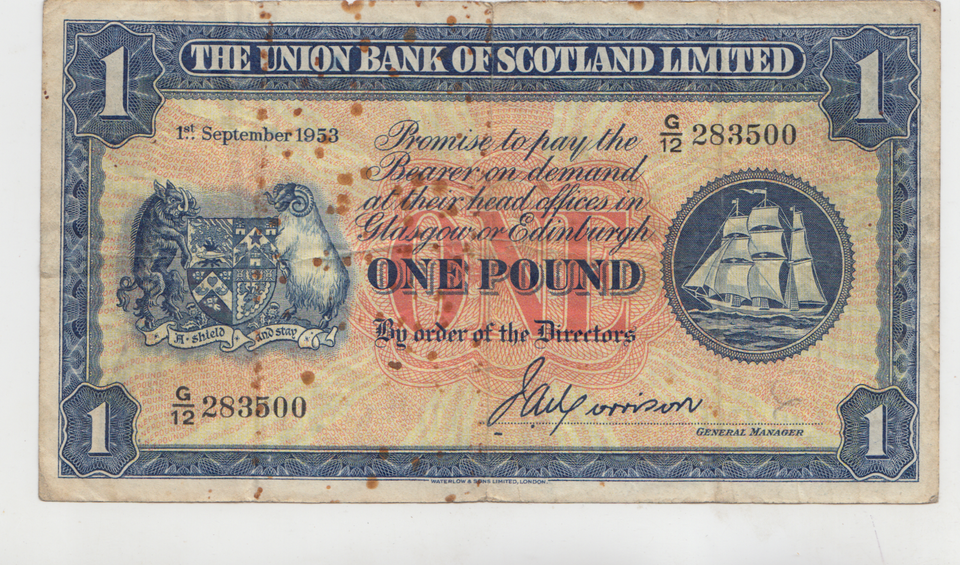 1953 £1 THE UNION BANK OF SCOTLAND LIMITED SCOT REF 84