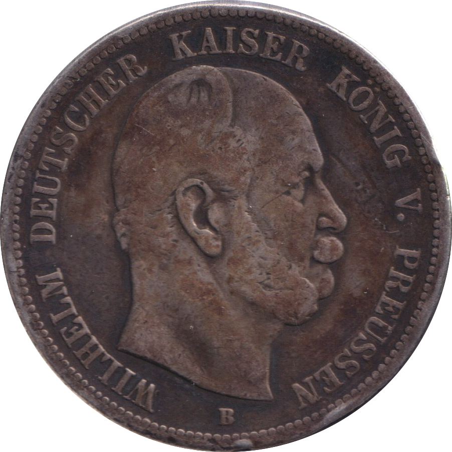 1876 SILVER 5 MARK PRUSSIA GERMANY