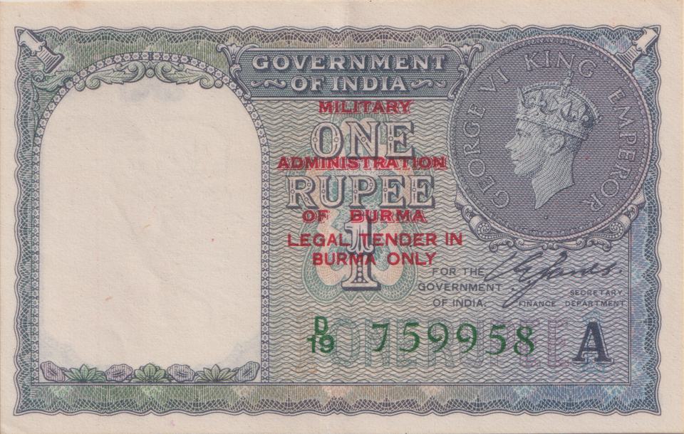 1940 ONE RUPEE INDIA BANKNOTE REF-1815