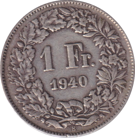 1940 SILVER ONE FRANC SWITZERLAND
