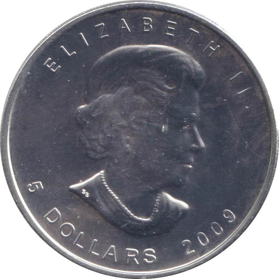 2009 1 OZ .999 FINE SILVER 5 DOLLARS CANADA