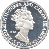 1997 SILVER PROOF 5 CROWNS TURKS AND CAICOS