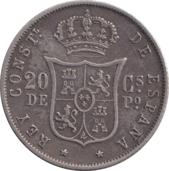 1885 SILVER 20 CENTAVOS SPAIN
