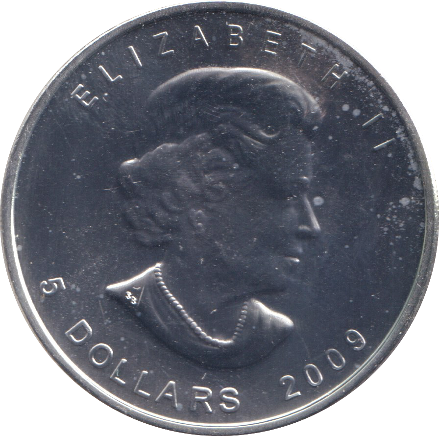 2009 1 OZ .999 FINE SILVER 5 DOLLARS CANADA