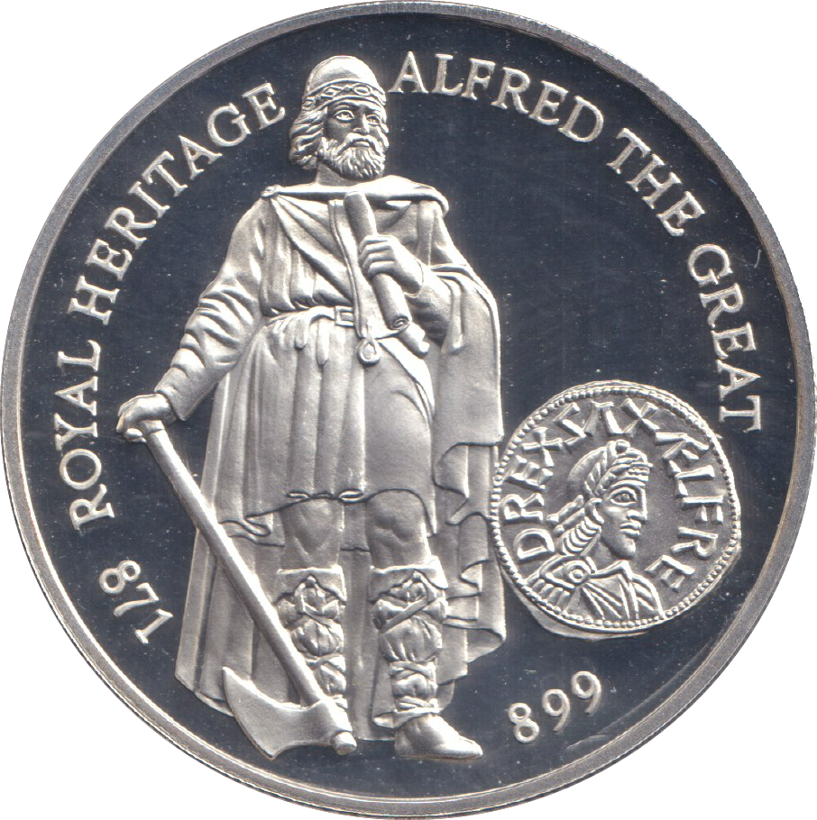 1996 SILVER PROOF TWO POUND ROYAL HERITAGE ALFRED THE GREAT