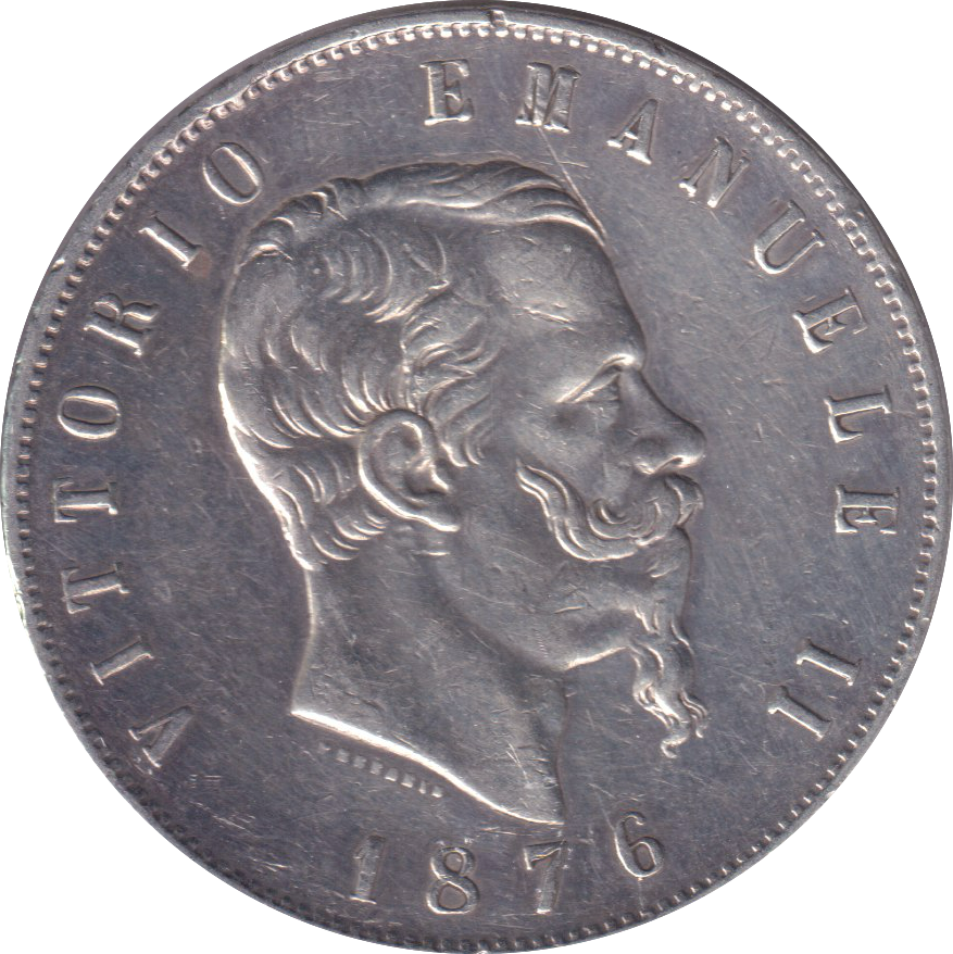 1876 SILVER 5 LIRA ITLAY