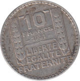 1931 SILVER FRANCE 10 FRANC