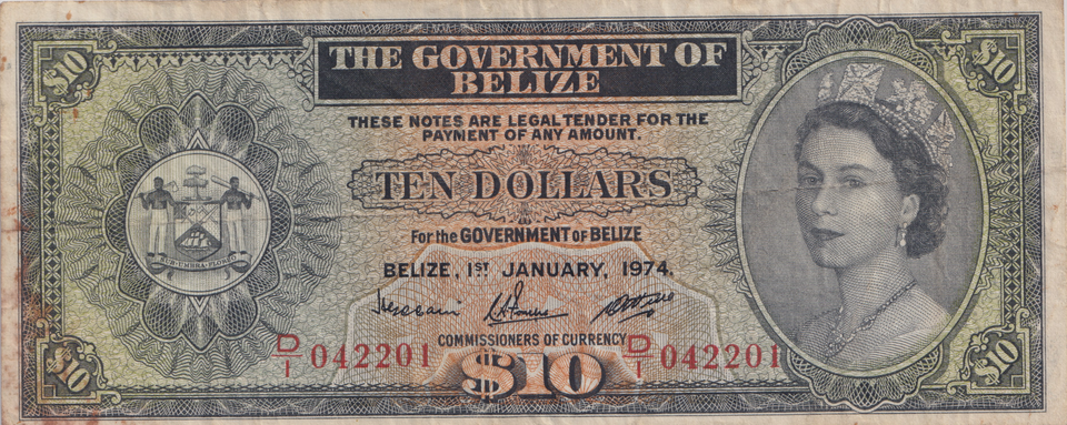 1974 TEN DOLLARS BELIZE BANKNOTE REF-1770