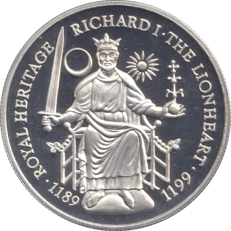 1996 SILVER PROOF TWO POUND ROYAL HERITAGE RICHARD I THE LIONHEART