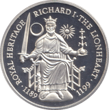 1996 SILVER PROOF TWO POUND ROYAL HERITAGE RICHARD I THE LIONHEART