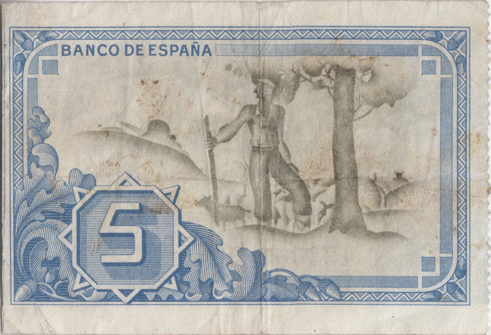 1937 5 PESTAS BANKNOTE SPAIN REF-1631