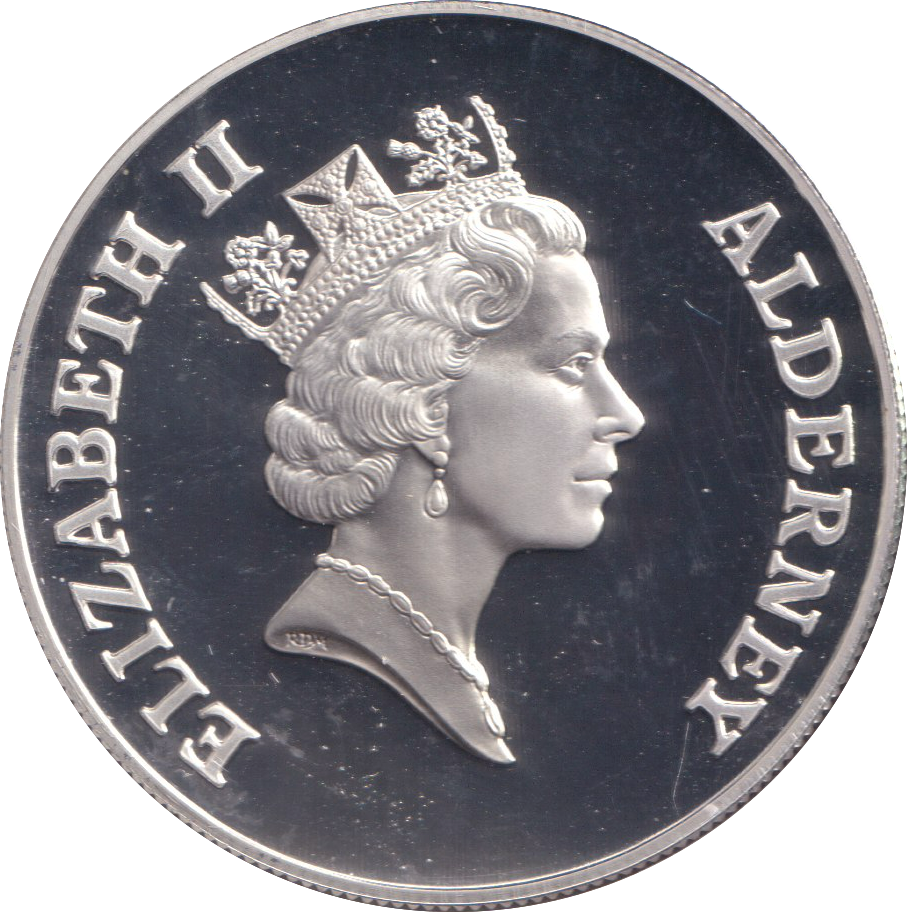 1996 SILVER PROOF FIVE POUNDS ALDERNEY