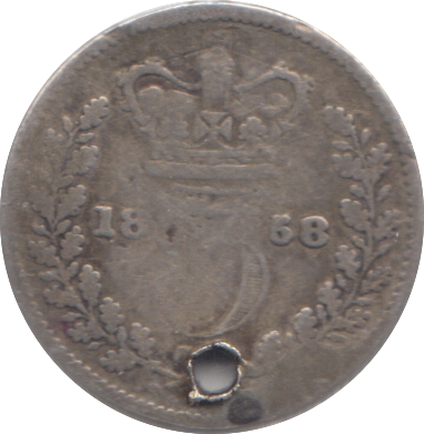 1858 HOLED THREEPENCE ( NF )