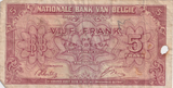 1943 BELGIUM 5 FRANCS BANKNOTE REF-1693