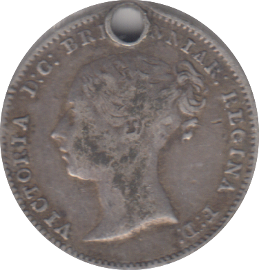 1861 HOLED THREEPENCE ( GF )