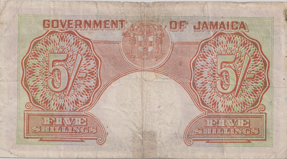 1950 FIVE SHILLINGS JAMAICA BANKNOTE REF-1825