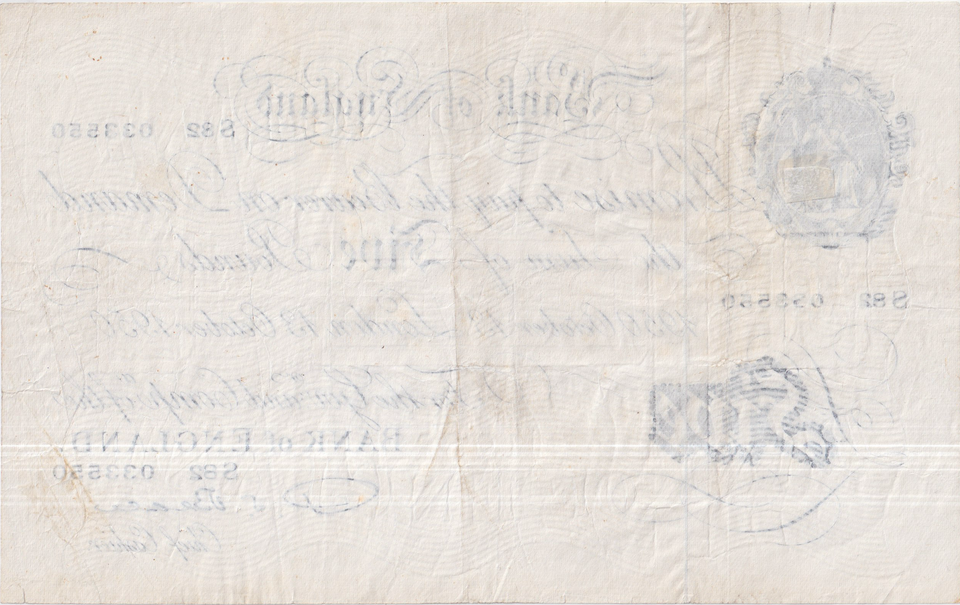 1950 WHITE FIVE POUND NOTE OCTOBER 13TH LONDON BANK OF ENGLAND BEALE W£5-48