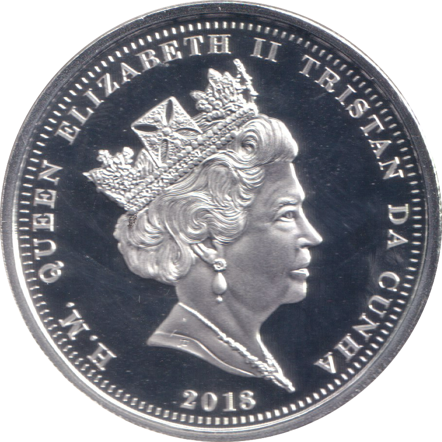 2018 CORONATION ANNIVERSARY SILVER PLATED FIVE POUND TRISTAN DA CUNHA