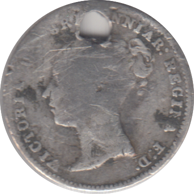 1864 HOLED THREEPENCE ( NF )
