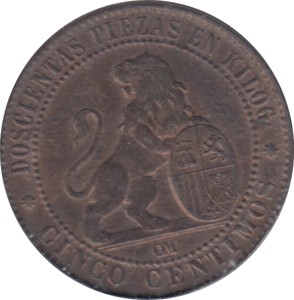 1870 SPAIN 5 CENTIMOS