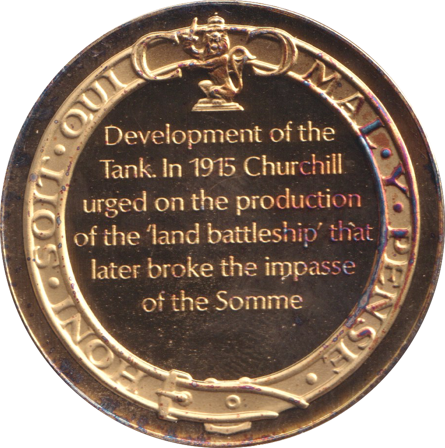 1974 SILVER GOLD PLATED WINSTON CHURCHILL TANK DEVELOPMENT MEDALLION
