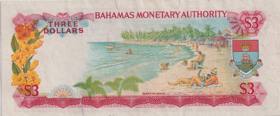 1968 THREE DOLLARS BAHAMAS BANKNOTE REF-1756