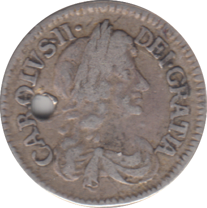 1679 HOLED MAUNDY THREEPENCE ( GF )