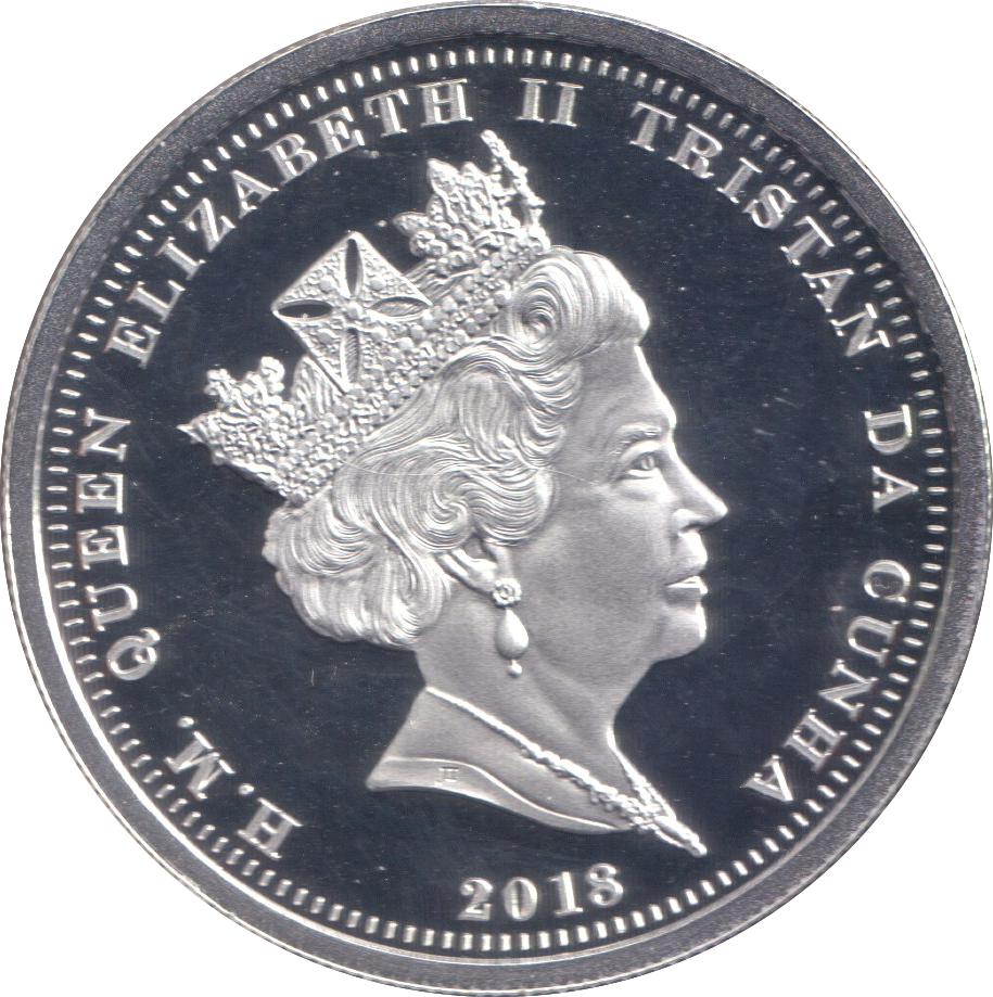 2018 CORONATION ANNIVERSARY SILVER PLATED FIVE POUND TRISTAN DA CUNHA