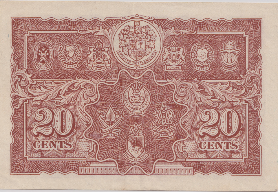 1941 TWENTY CENTS MALAYA BANKNOTE REF-1833