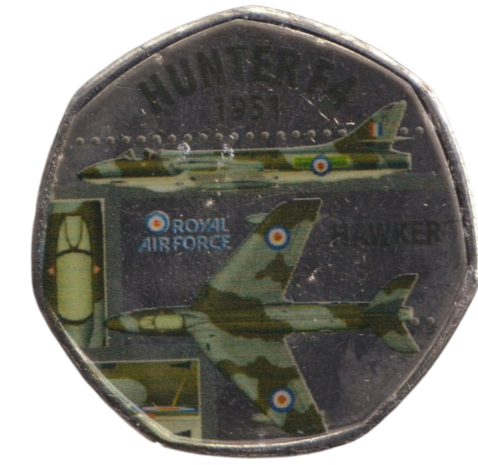 2016 50P SHAPED MEDALLION HUNTER F4 1951