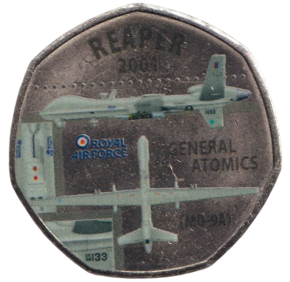2016 50P SHAPED MEDALLION REAPER 2001