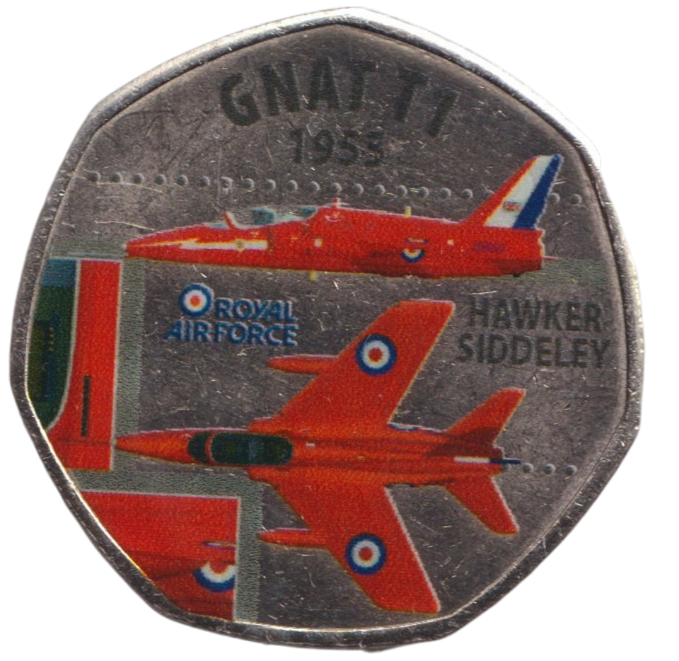 2016 50P SHAPED MEDALLION GNAT T1 1955