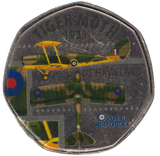 2016 50P SHAPED MEDALLION TIGER MOTH 1931
