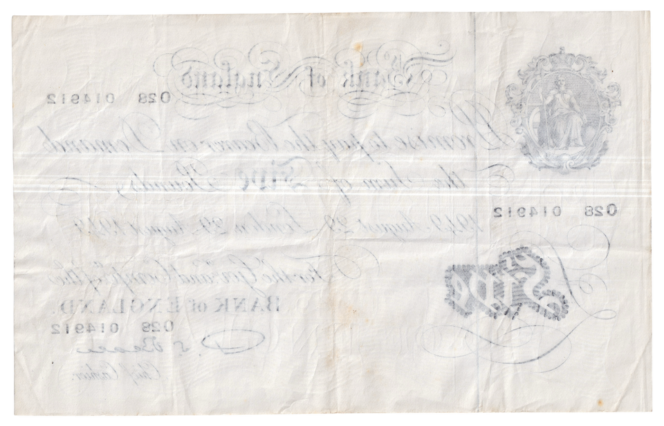 1949 WHITE FIVE POUND BANKNOTE 29TH AUGUST LONDON BANK OF ENGLAND REF 155