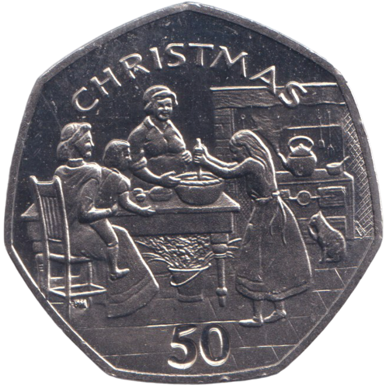 1998 CHRISTMAS 50P PREPARING THE PUDDING ISLE OF MAN