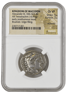 ALEXANDER III TETRADRACHM EARLY PROSTHUMOUS ISSUE STRIKE 5/5 SURFACE 2/5 - NGC SILVER COINS - Cambridgeshire Coins